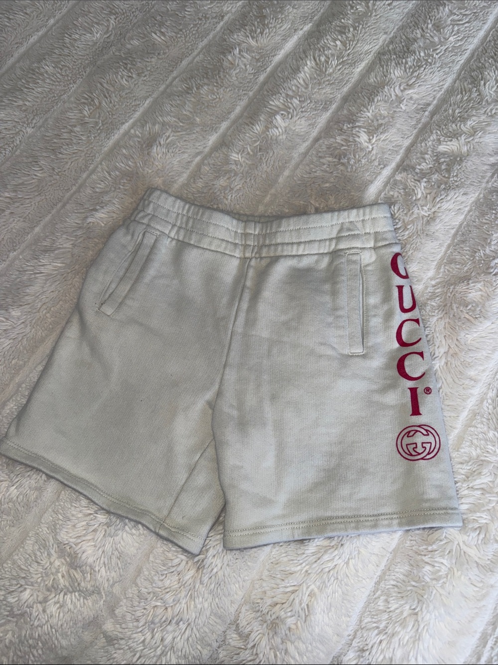 Gucci Cream Shorts with Red Side Logo